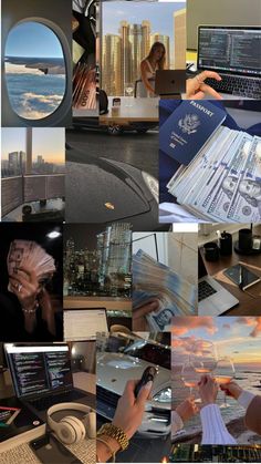 a collage of photos with people working on laptops and other things in front of them