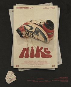 an advertisement for nike shoes is shown on the wall next to two pieces of paper