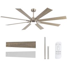 a ceiling fan with remote control and other accessories