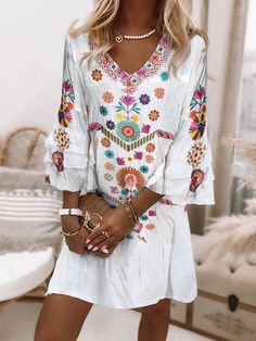 Women S Bohemian Long Sleeve Mini Dress Shipping from the US. Easy 30 day return policy, 100% cotton, Double-needle neck, sleeves and hem; Roomy Unisex Fit. Women's A Line Dresses, Mini Dress Fashion, Women Long Sleeve Dress, Boho Style Dresses, 60 Fashion, Ethnic Dress, Mini Dress Casual, Short Mini Dress, Somali