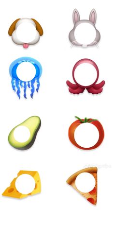 six different types of fruit and vegetables on a white background