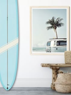 Light Blue Poster, Decoration Surf, Modern Coastal Interior Design, Vw California Beach, Surf Room Decor, Beach Van, Surf Wall Art, Surf Van