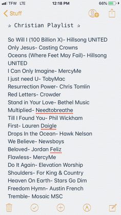 an iphone screen with the texting section highlighted in red and blue, which reads'christian playlist '