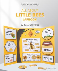 an all about little bees lapbook with pictures and words on the front cover, including honeybees