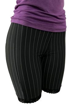 You're a BOSS and you know it! Put on your bossy pants and bike like a boss in these vintage look black bloomers featuring elegant white pinstripes. The black stretch lace at the hem and waistband finish the look with a hint of old-fashioned femininity. New lace made in 2023 provides greater durability.86% nylon/14% spandex give these women's bike shorts plenty of stretch for a comfortable wear all day. Lined crotch means you can ditch the panties. Lays smooth under a skirt or dress thanks to fl Black Bloomers, Black Stretch Lace, Lace Made, Slip Shorts, Bicycle Women, Womens Bike, Lace Making, Like A Boss, Stretch Lace