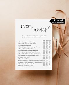 a printable over or under checklist on a table