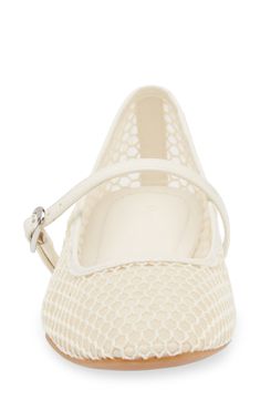 Airy honeycomb mesh enhances the breathable comfort of a mary jane flat finished with a contemporary squared-off toe. Adjustable midfoot strap with buckle closure Textile and synthetic upper/synthetic lining/rubber sole Imported Spring Synthetic Mary Janes With Ankle Strap, Summer Mary Jane Flats With Buckle Closure, White Mary Janes With Buckle Closure For Spring, Spring Flat Heel Synthetic Mary Janes, Summer Flat Heel Mary Janes With Removable Insole, Summer Mary Janes With Removable Insole And Flat Heel, Summer Flat Mary Janes With Buckle Closure, Summer Mary Janes With Buckle Closure And Medium Width, Summer Mary Janes With Buckle Closure Medium Width