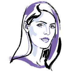 a drawing of a woman's face with long hair and purple eyeshadow