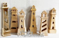 "These three-dimensional lighthouses are made on the scroll saw, using the compound-cut method. Six different designs from 5.8\" (148mm) tall to 5.6\" (141mm) tall. Use 1.5\" x 1.5\" (38mm x 38mm) wood. Trim larger wood as needed using the scroll saw or a table saw. Detailed instructions are included. Vector files are available on request. Patterns By Sue Mey The right to use copies of these patterns is being purchased, not ownership of the patterns. Copies of the patterns may not be reproduced in any form for distribution, published, traded, sold or given away. Completed projects made from the patterns may be sold." Scroll Saw Patterns Free, Scroll Saw Pattern, Globe Ornament, Dragon Pattern, Scroll Saw Patterns, Small Wood Projects, Scroll Saw, Digital Pattern, Woodworking Plans