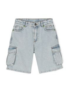 light blue cotton washed denim contrast stitching belt loops classic five pockets two side cargo pockets leather tag concealed fly and button fastening Denim Cargo Shorts, Boys Denim Shorts, Burberry Kids, Dress With Jean Jacket, Boys Denim, Baby Boy Accessories, Kids Denim, Dolce And Gabbana Kids, Guys Clothing Styles