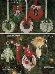 an ornament is hanging from a christmas tree with other ornaments in the shape of wreaths