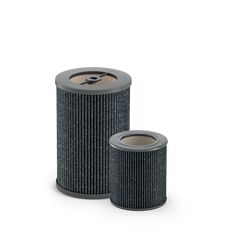 two air filters are shown on a white background, one is black and the other is grey