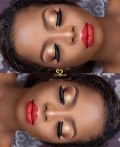 Makeup for black women Makeup Jokes, Simple Prom Makeup, Black Bridal Makeup, Cheerleading Makeup, African Makeup, Red Lips Makeup Look, Gold Makeup Looks, Natural Glam Makeup, Trendy Eyeshadow