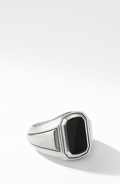 Ring width, 18.5mm. Sterling silver. Black onyx Inlay, 14 x 9mm. Imported. Black Onyx Ring Men, Onyx Ring Men, Mens Ring Designs, Gents Ring, Black Onyx Ring, Jade Ring, Edwardian Fashion, Onyx Ring, Men's Jewelry Rings