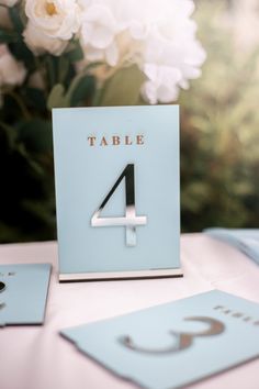 the table numbers are displayed on blue cards