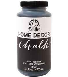 a bottle of black acrylic paint on a white background with the words home decor chalk