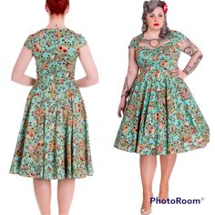 Bust 23” Flat Waist 20” Flat Some Stretch To Fabric Beautiful, Stretch Cotton, 50's Style Dress With Alternative Multi-Colored Sugar Skull & Floral Fabric Print. Fitted, Lined, Bodice With Sweetheart Neckline, Gathered Into A Tab In The Center. Bolero Style Panels At Shoulders And Flattering Cap Sleeves. Waist Seam And Full Swing Skirt, Zip To Back. Material: 98% Cotton 2% Elastene. Hell Bunny 3x Excellent Condition - Looks Brand New, No Flaws Spring Rockabilly Dress With Short Sleeves, Sugar Skull Dress, Bolero Style, 50s Fashion Dresses, Colored Sugar, Skull Dress, Bunny Dress, 50's Style, Floral Print Fabric