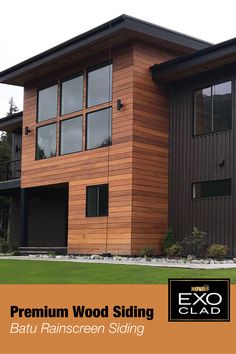 the exterior of a modern wood siding home