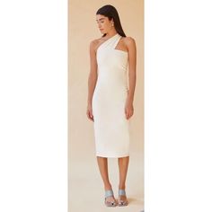 White Body On Dress That Can Be Dressed Up Or Down. Dress Is Extremely Flattering And Looks Very Classy On. Would Be Perfect For Rehearsal Dress, Bachelorette Dinner, Or Shower. Fitted Dress With Asymmetrical Neckline For Spring, Elegant Stretch Dress For Brunch, White Fitted Midi Dress With Asymmetrical Neckline, White Bodycon Dress With Asymmetrical Neckline For Cocktail, White Stretch Midi Dress With Asymmetrical Neckline, White Chic Midi Dress With Asymmetrical Neckline, One-shoulder Bodycon Midi Dress For Brunch, White Midi Dress With Asymmetrical Neckline For Night Out, Bodycon One Shoulder Midi Dress For Brunch