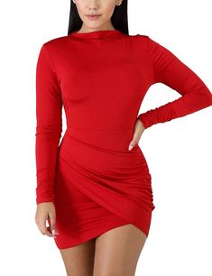 PRICES MAY VARY. Fabrics: 95% Polyester,5% Spandex, The ruched mini dress is soft, high stretchy, warm and not see through Design: The tight dress features a stretch fabric, ruched long sleeves and side, ruffled detail, and mock neckline, wrap front, Simple classic, fitted like a glove Size: S:4-6, M:8-10, L:12-14, XL:16-18, Highly elastic ruched bodycon dress, Please feel free to contact us with any questions Occasion: The sexy long sleeve wrap dress is suitable for club, evening party, cocktai Cocktail Casual, Long Sleeve Wrap Dress, Ruched Mini Dress, Club Dress, Ruched Bodycon Dress, Mock Neckline, Mini Cocktail Dress, Slim Dresses, Long Sleeve Bodycon