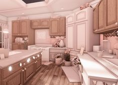 Bloxburg Kitchen Layout Ideas, Bloxburg Pink Kitchen Ideas, Blush Bloxburg House Interior, Bloxburg Kitchen Ideas Cottage Core, Bloxburg House Decor Ideas Kitchen, Bloxburg Kitchen Ideas 4x4, Bloxburg Pink Kitchen, Bloxburg Blush House Layouts 2 Story, Big Bloxburg Kitchen Ideas