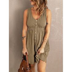 Season:Summer,Spring; Fabric:Polyester; Sleeve Length:Sleeveless; Look After Me:Machine wash; Gender:Women's; Style:Basic,Modern; Elasticity:Inelastic; Occasion:Daily,Weekend; Fit Type:Loose Fit; Dresses Type:Casual Dress,Tank Dress; Pattern:Plain; Design:Buttons; Neckline:V Neck; Front page:FF; Listing Date:05/03/2024; Production mode:External procurement; Bust:; Length:; Shoulder Width:; Waist:; Dress Length Type:Mini Dress; Print Type:non-printing Casual Dress Patterns, Magic Dress, Grey Light, Button Down Dress, Button Dress, Sleeveless Mini Dress, Outfit Casual, Fashion Colours, Types Of Skirts