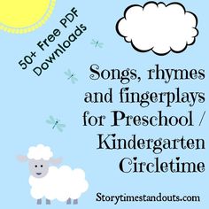 the cover for song, rhymes and fingerplays for preschool / kindergart