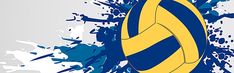 a yellow and blue volleyball is in the middle of splashing paint