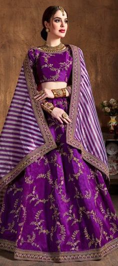 Purple and Violet color Lehenga in Mulberry Silk fabric with Embroidered, Sequence, Thread, Zari work Lehenga For Girls, Streetwear Model, Indian Lehenga Choli, Designer Lehengas, Party Wear Lehenga Choli, Bollywood Lehenga, Lehenga Wedding, Bollywood Outfits, Indian Lehenga