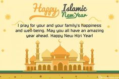 happy islamic new year card with mosque