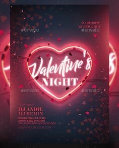 valentine's night flyer with neon lights and confetti - clubs & parties events