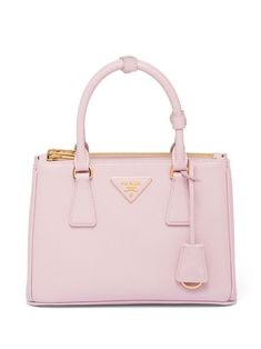 pink calf leather triangle logo keyring attachment top zip fastening main compartment internal zip-fastening pocket two rolled top handles Sacs Design, Luxury Bags Collection, Aesthetic Bags, Tas Fashion, Pola Gelang, Girly Bags, Fancy Bags, Luxury Purses, Pretty Bags