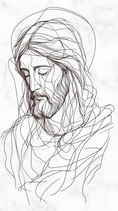 a black and white drawing of jesus