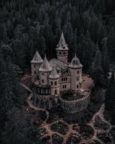 Large castle with towers in the middle of a dark aesthetic forest Dark Fairytale Aesthetic, Mega Base, Aesthetic Castle, Dark Royalty Aesthetic, Woods Aesthetic, Royalcore Aesthetic, Royal Core, Fairytale Aesthetic, Dark Castle