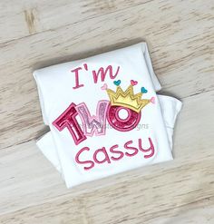 I'm TWO Sassy 2nd Birthday Shirt, Girls 2nd Birthday Shirt, Girls Personalized Birthday Shirt, Embroidered Birthday Shirt, TWO Sassy, Pink and Gold Theme PROCESSING TIME IS 2-3 Business DAYS + 3-5 days for shipping.  If you need your order sooner please choose a RUSH SHIPPING UPGRADE during checkout.  Shirts do run true to size! Shirts are made to order and the design is embroidered, meaning stitched onto the shirt for lasting durability.   Colors may vary slightly due to the screen you are usin Pink Embroidered Top For Birthday Party, Embroidered Pink Tops For Birthday, Pink Embroidered Top For Birthday, 2nd Birthday Shirt, Personalized Birthday Shirts, Girl 2nd Birthday, Gold Theme, Birthday Shirt, Personalized Birthday