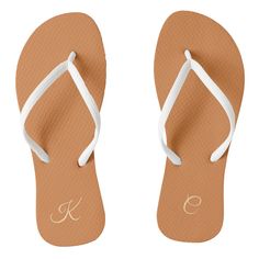 Terracotta Modern Elegant Minimal Simple Monogram Flip Flops | Zazzle Peach Caramel, Yellow Flip Flops, Comfy Flip Flops, Pattern Flip Flops, Yellow Sandals, Autumn Trends, Hawaii Beach, Hawaiian Beach, Red Sandals