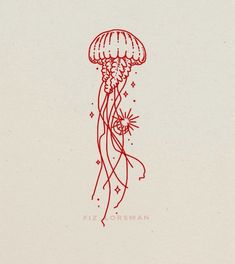 a red ink drawing of a jellyfish on white paper with the words fizzessman written below it