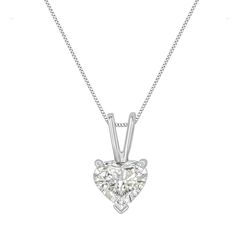 An elegant heart-shaped diamond is the brilliant focal point of this solitaire necklace for her. Set in 14K white gold, the diamond suspends from an 18-inch cable chain that secures with a spring ring. The simplicity of a perfect diamond will outlast every other piece you own. A brilliantly cut heart shaped diamond emanates pure elegance and love in its gold setting. Goes with anything you care to pair it with – another reason why you'll never want to take this one off. This sweet necklace makes a perfect Valentine's Day gift, or as a way to remember someone close to your heart. It's a classic and feminine piece she'll want to show off every day. Heart Shaped Diamond Pendant, Solitaire Diamond Pendant, Heart Shaped Pendant Necklace, Sweet Necklace, Solitaire Necklace, Necklace For Her, Solitaire Necklaces, Heart Shaped Diamond, White Gold Necklaces