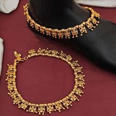 Gold Rodium Polish Gold color Anklet in Metal Alloy studded with Beads Gold Color, Beads, Gold, Color