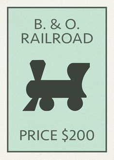 a sign that says reading railroad price $ 200 in black and white on a light blue background