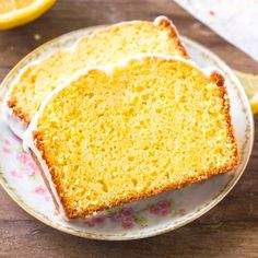 two slices of lemon pound cake on a plate