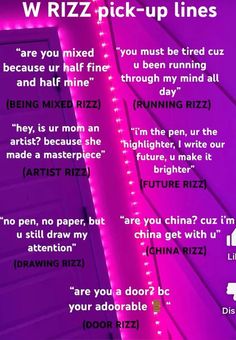 a purple background with the words w riz pick - up lines