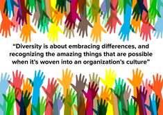 colorful hands with the quote if we cannot end now our differences, at least we can help make the world safe for diversity