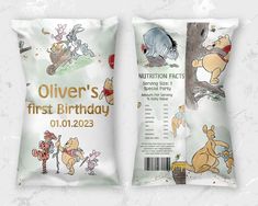 two bags of food with winnie the pooh characters on them, one is for children