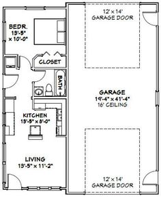 the floor plan for a garage with two separate rooms and one living room on each side