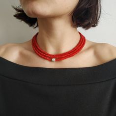 Traditional Red Beads Choker, Traditional Red Coral Beaded Necklace, Red Coral Jewelry With Colorful Beads, Red Large Beads Choker Necklace, Elegant Red Beaded Choker, Red Large Beads Choker As Gift, Red Traditional Choker With Large Beads, Traditional Red Choker With Large Beads, Red Beaded Choker With Large Beads