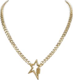 Bold Star Lock Necklace Gold - LAURA CANTU JEWELRY Trendy Gold Plated Pendant Chain Necklace, Trendy Gold-plated Pendant Chain Necklace, Trendy Gold Pendant Chain Necklace, Trendy Metal Jewelry With Star Charm, Trendy Metal Star Chain Necklace, Trendy Metal Chain Necklace With Star Shape, Star-shaped Metal Chain Necklace As Gift, Star-shaped Metal Chain Necklace For Gift, Metal Star Charm Pendant Necklace