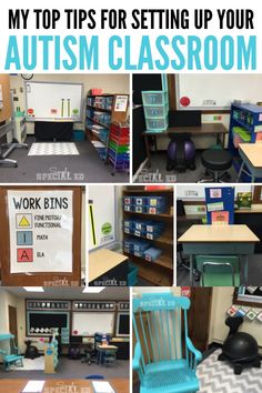 the classroom is full of desks, chairs and other things to do with them