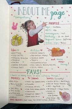 a child's book about me page with pictures and words