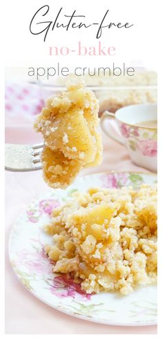 a piece of apple crumble cake on a plate